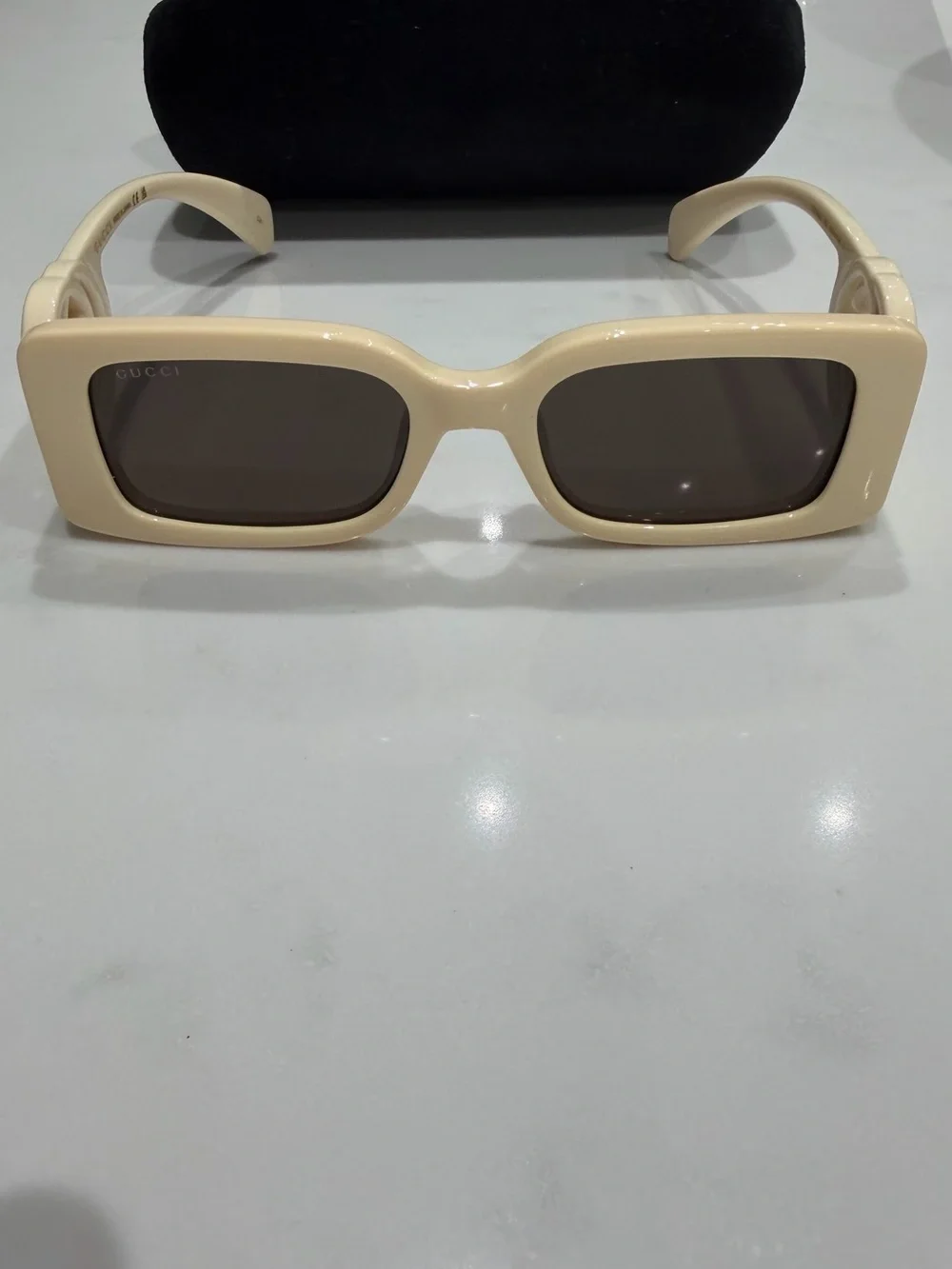 Gucci Cream Rectangular Sunglasses with Brown Lenses